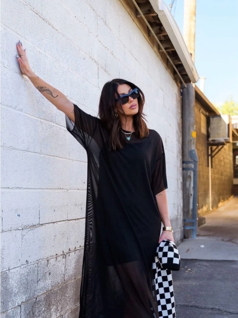 Karma Oversized Mesh Dress + Slip in Black